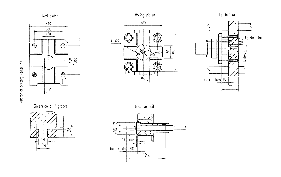 mold plate size of 63tons / 630kN Cold Chamber Die Casting Machine